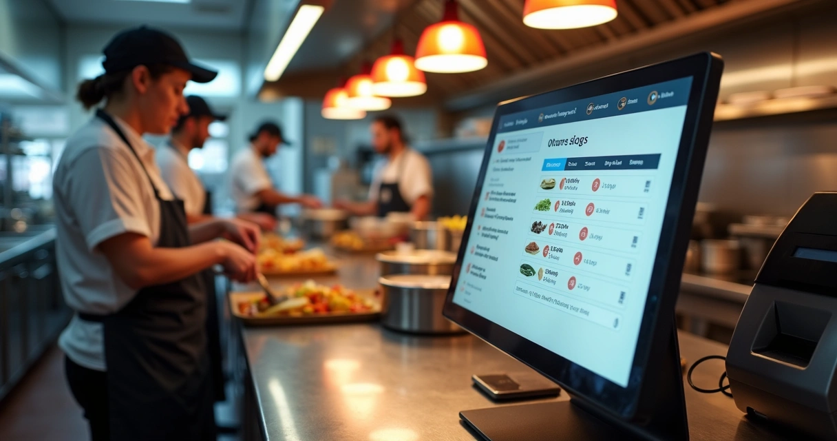 Painel de pedidos em cozinha de delivery