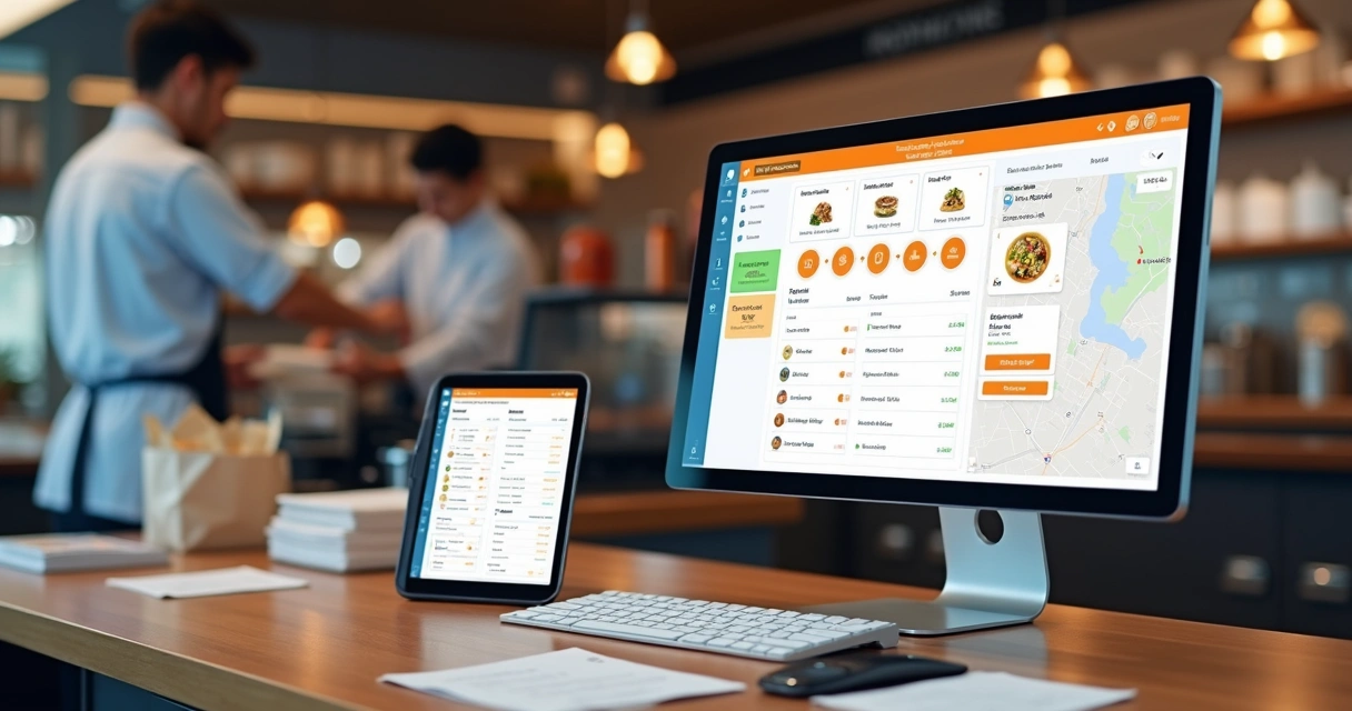 Painel de pedidos de delivery em operação 