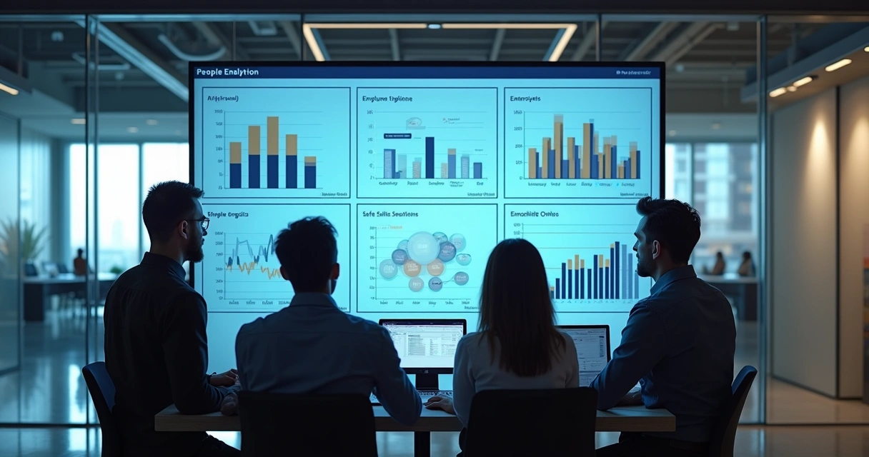 Painel digital mostrando indicadores de people analytics na empresa