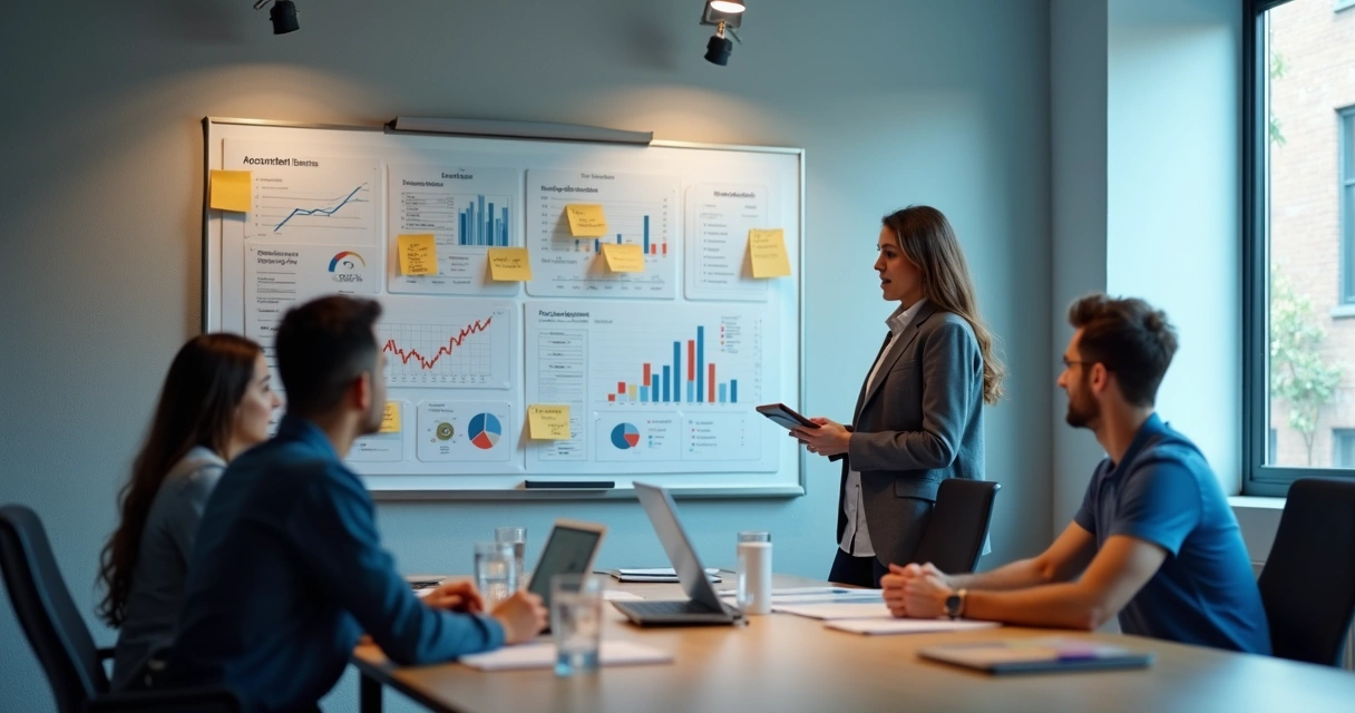 Painel com indicadores humanos e conversa de equipe