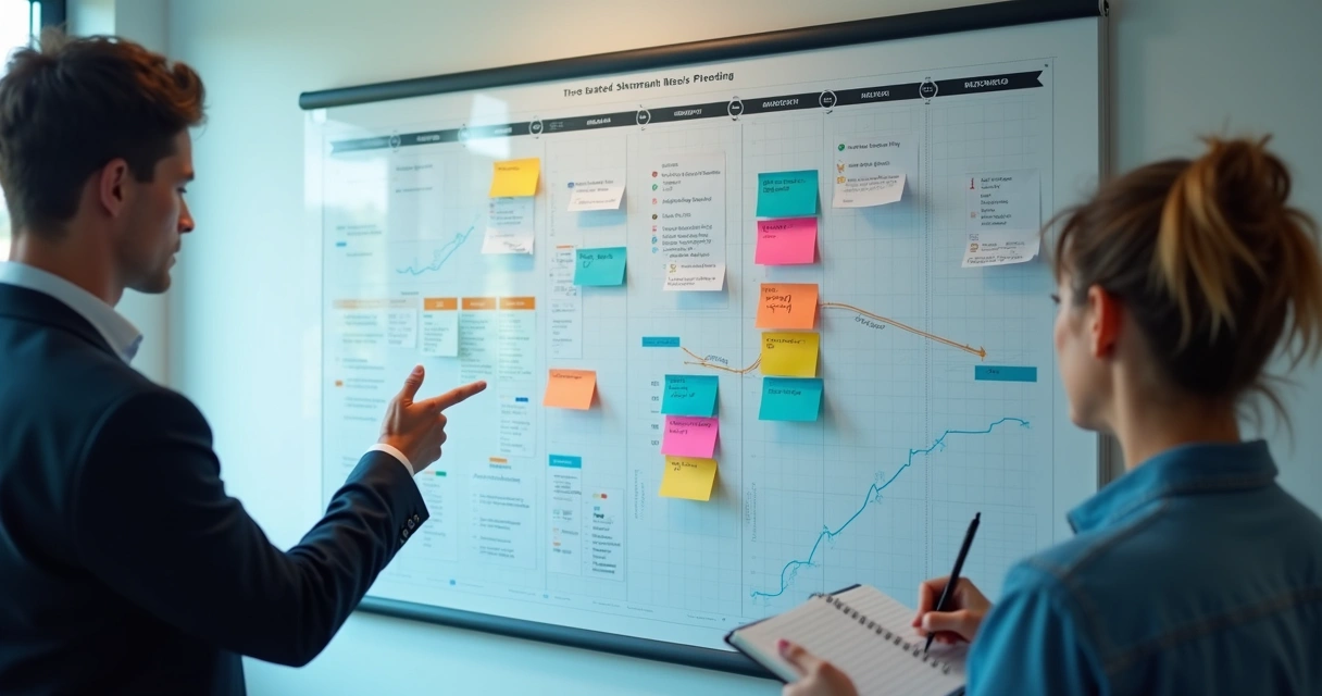 Painel com metas e planejamento estratégico em escritório