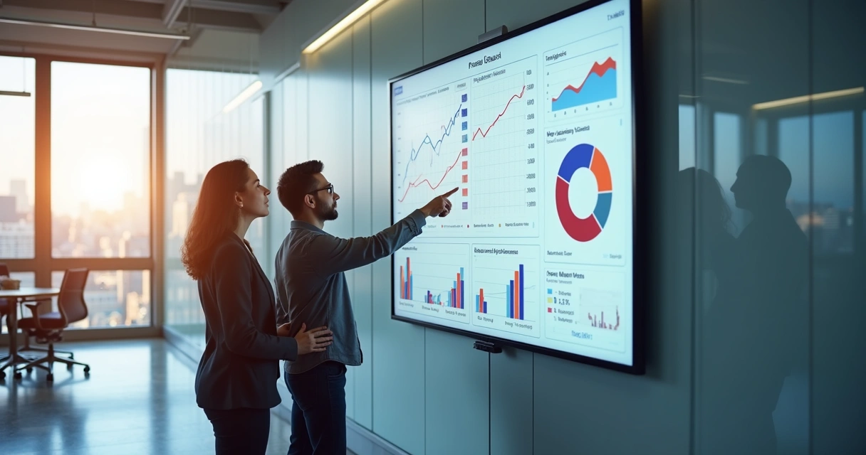 Painel digital de planejamento orçamentário mostrando indicadores financeiros 