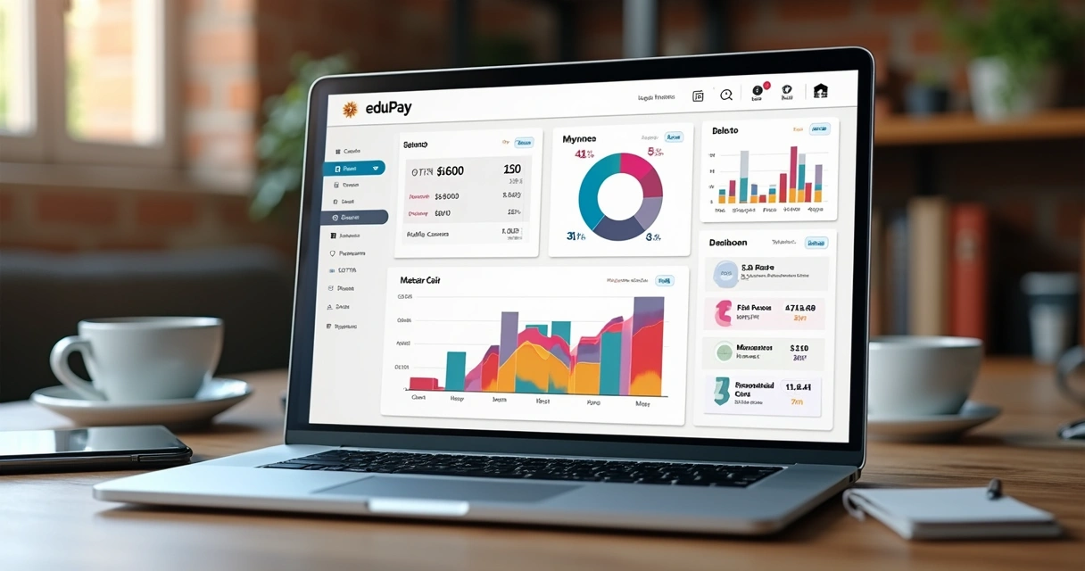 Painel de cobranças da plataforma EduPay com pagamentos por boleto, PIX e cartão