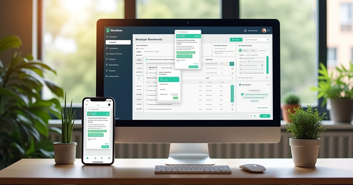 Tela de computador mostrando painel de plataforma de gestão de aluguel 