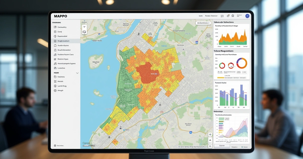 Painel digital da plataforma Mappo com mapa e dados de zoneamento 