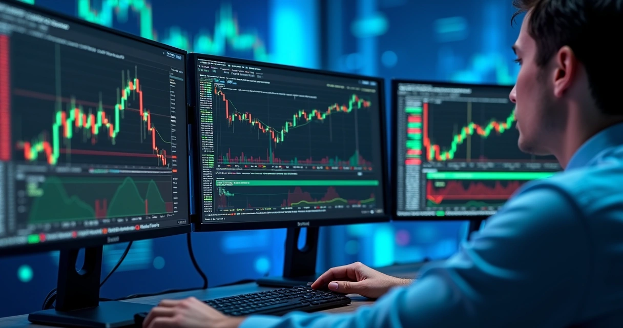 Painel de uma plataforma de trading mostrando algoritmos de negociação 