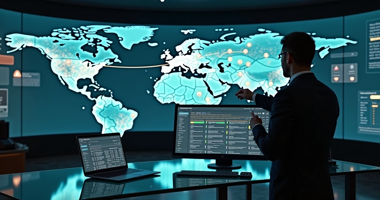 Gestor analisa painel digital com mapa e políticas comerciais de revendedores 