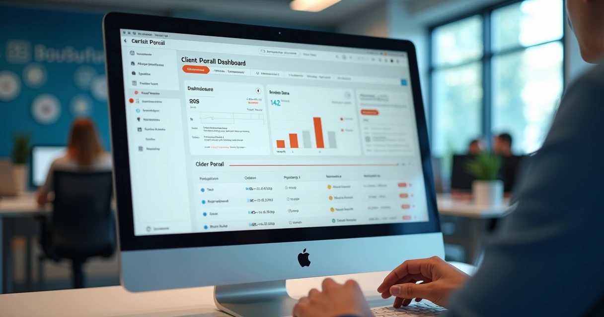 Tela de computador mostrando o painel de um portal do cliente de empresa varejista 