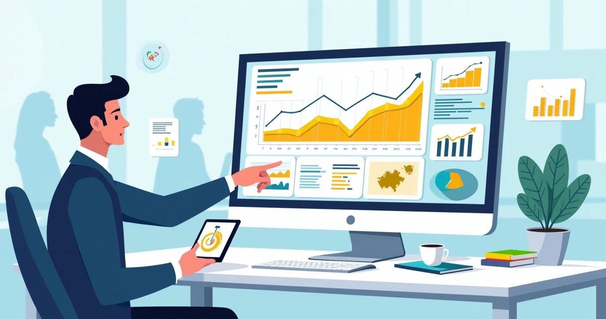 Dashboard de desempenho comercial em Power BI em tela de computador com gráficos em tempo real 