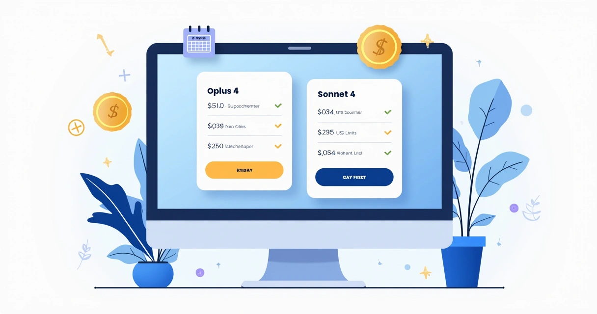 Painel ilustrativo com preços e limites do Claude 4 