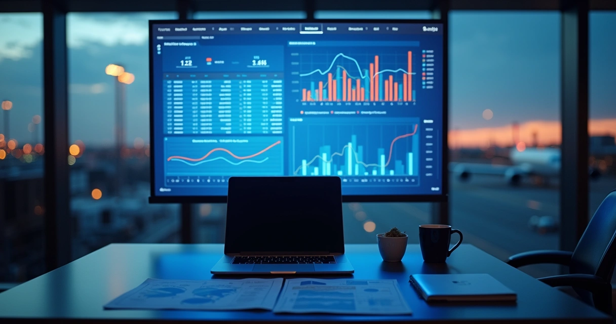 Painel digital com preços de voos e gráficos de demanda 
