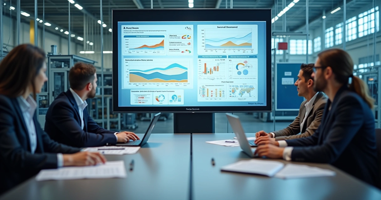 Painel de previsão sazonal em reunião industrial 