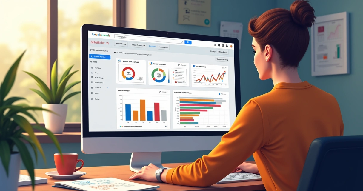 Painel principal do Search Console exibindo gráficos de desempenho e relatórios principais 