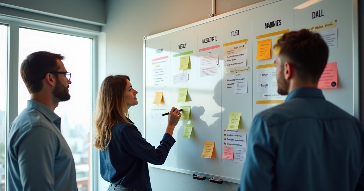 Painel visual com prioridades da equipe e acompanhamento de metas