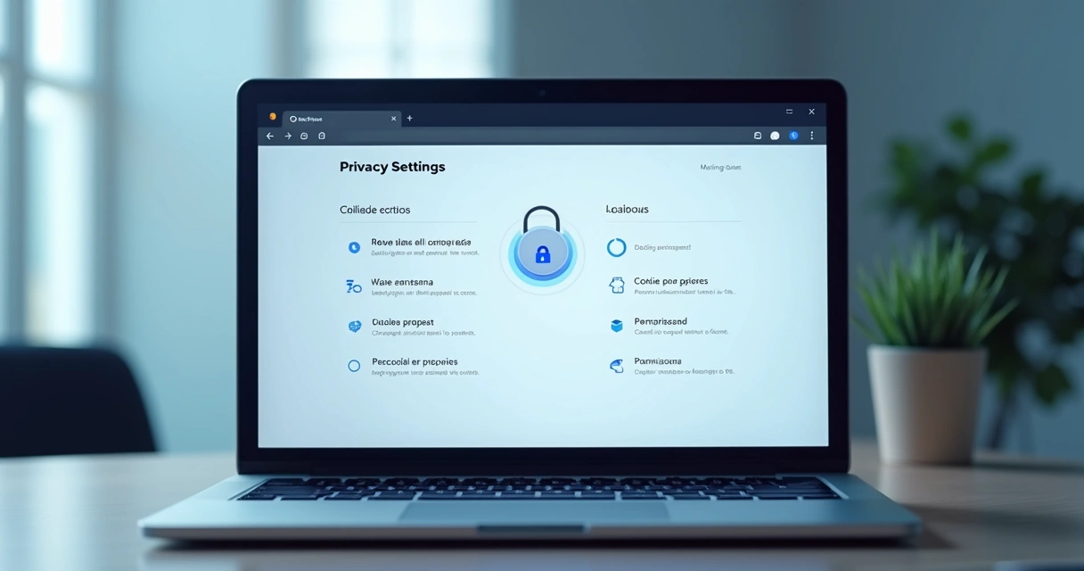 Painel de privacidade em tela com cadeado e notificações de dados