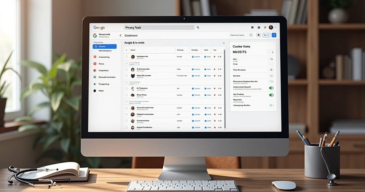 Painel de privacidade do Google com opções de configuração visíveis 