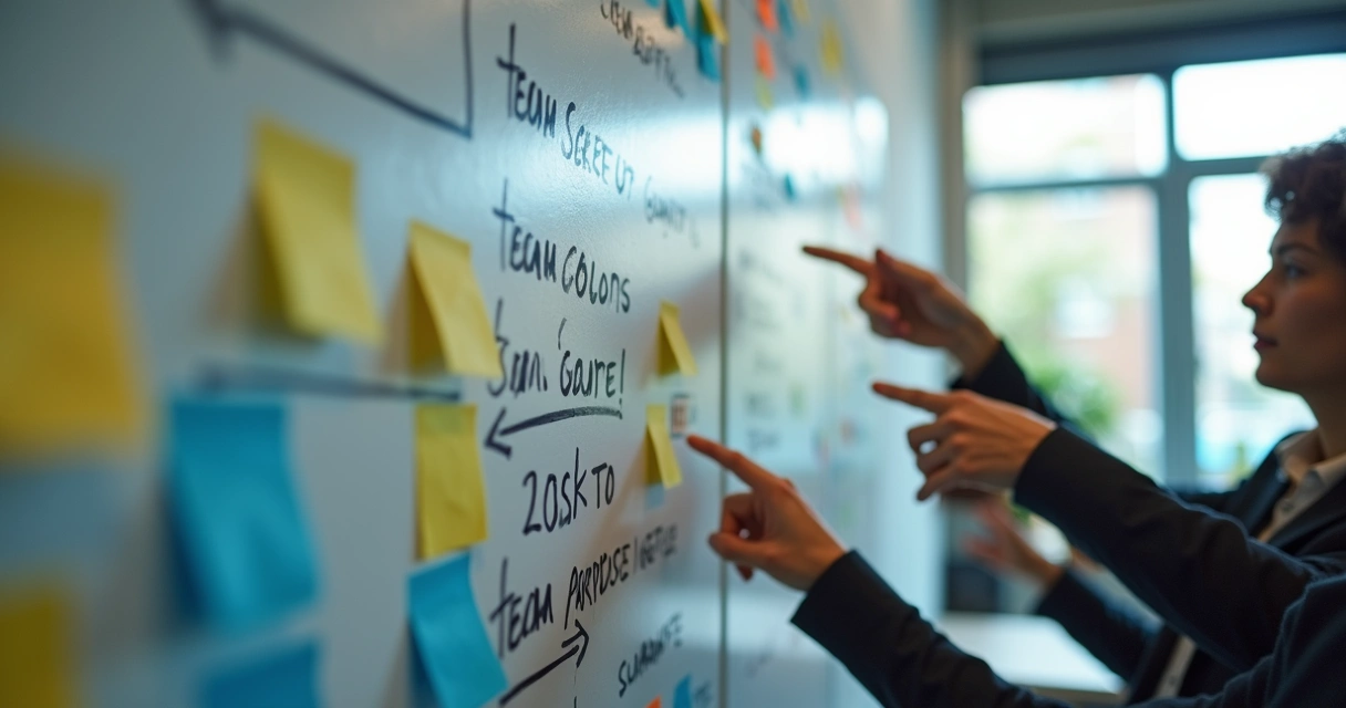 Painel com metas e valores discutidos pela equipe 