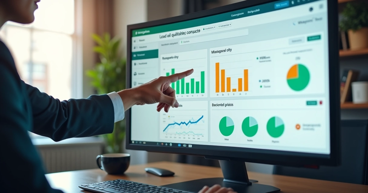 Painel de métricas de qualificação de leads com gráficos e indicadores