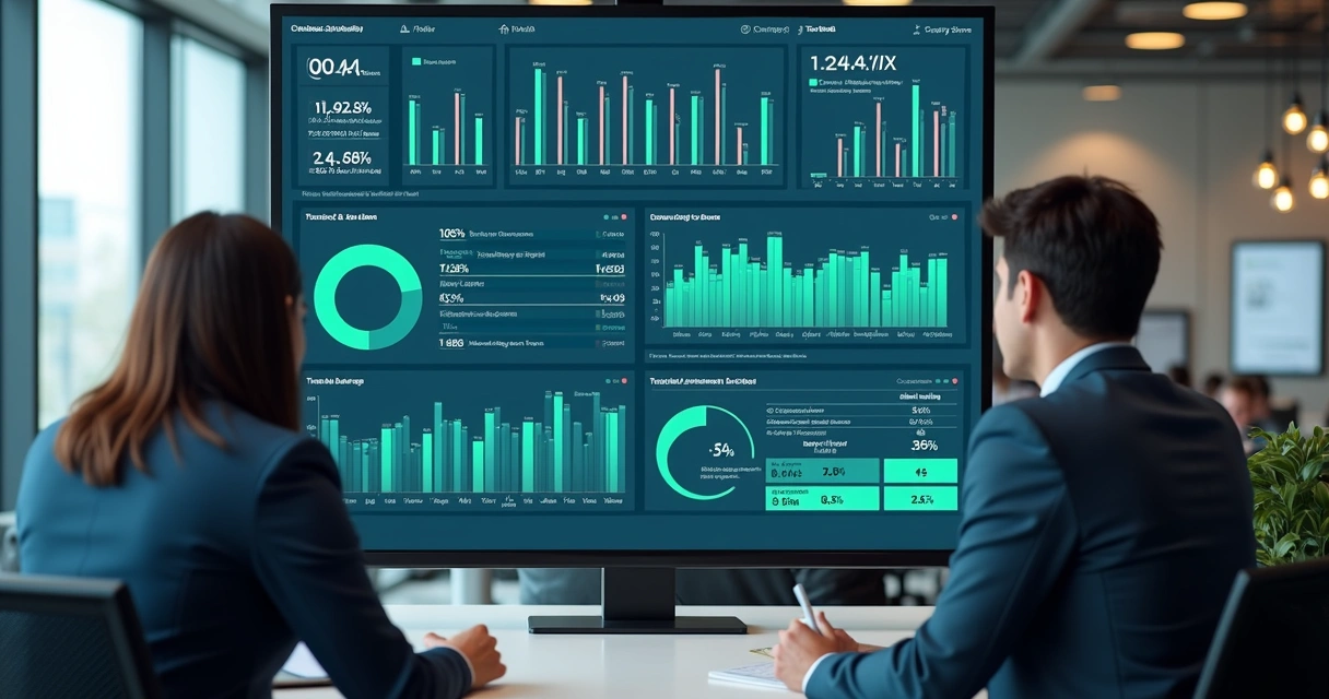 Painel com dados de vendas de várias lojas em tela grande