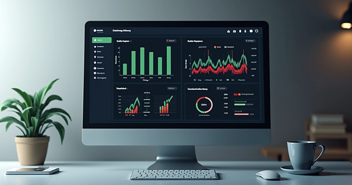 Tela moderna com painel de relatórios automáticos e alertas de gestão