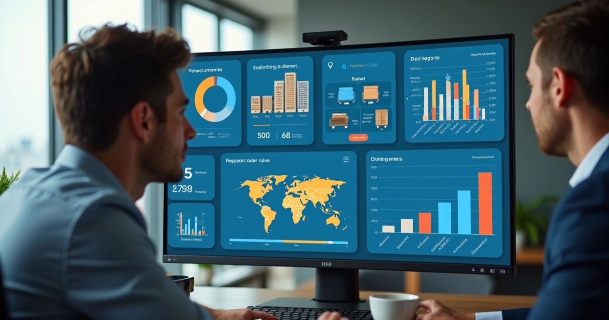 Gestor analisando painéis de relatórios de delivery com dados em tempo real 