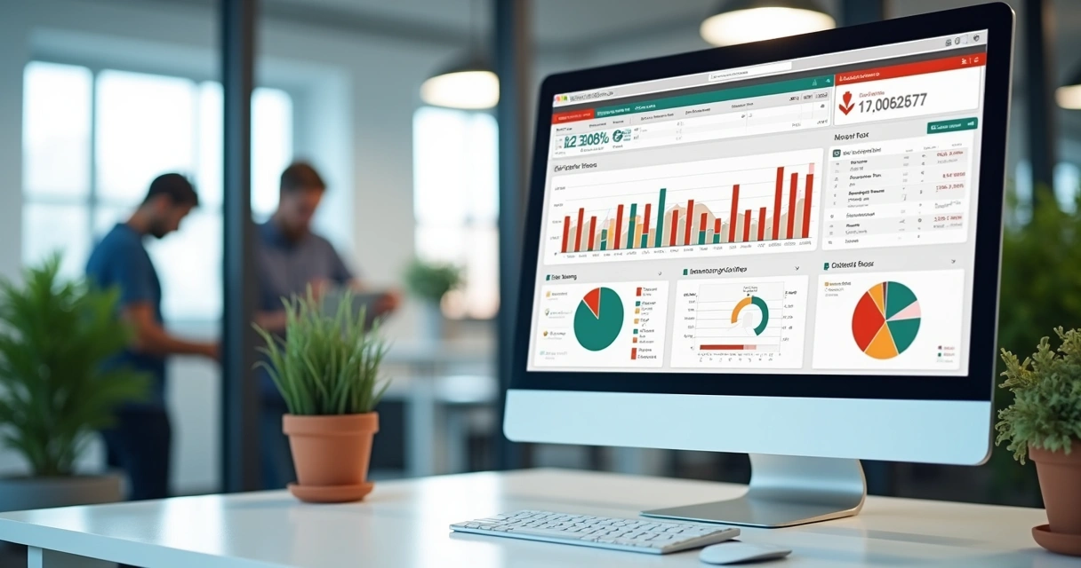 Dashboard de ERP mostrando gráficos de estoque e vendas 