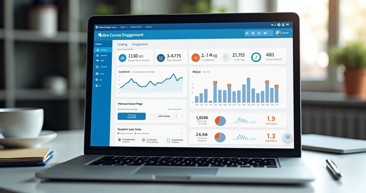 Painel com métricas de acesso e risco de abandono em curso online