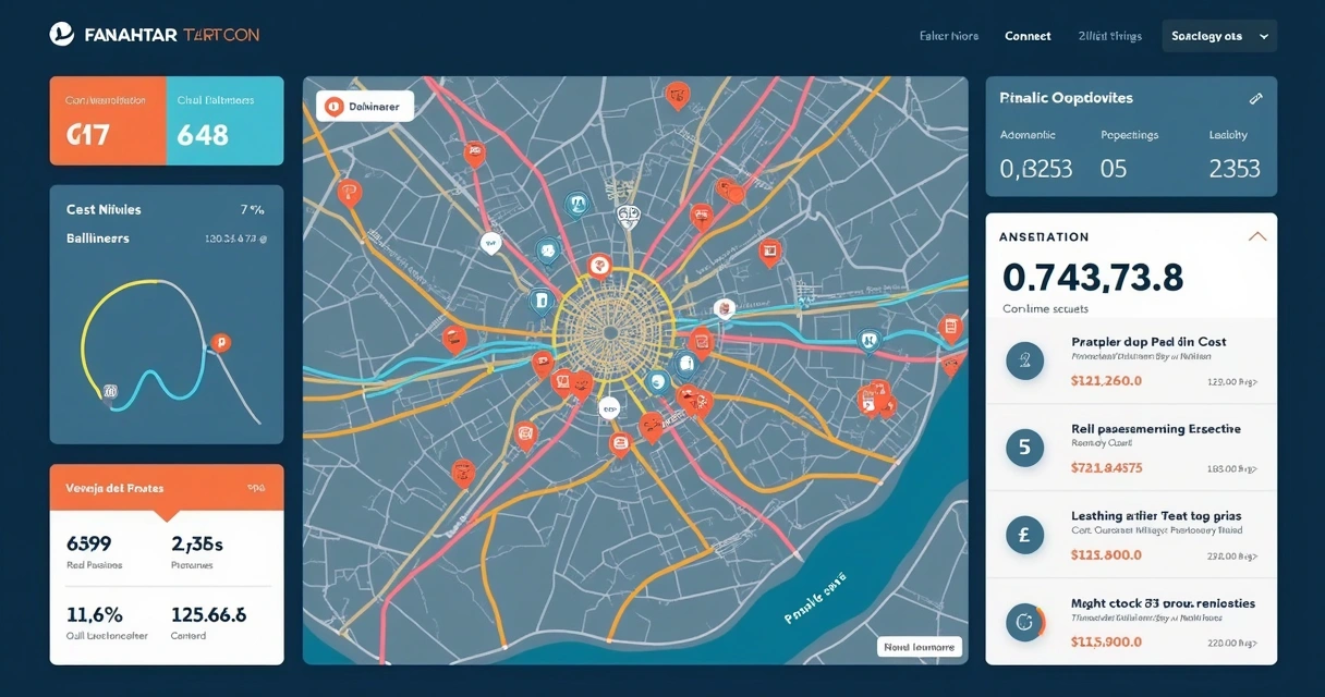 Painel digital com mapa de rotas e veículos em tempo real 