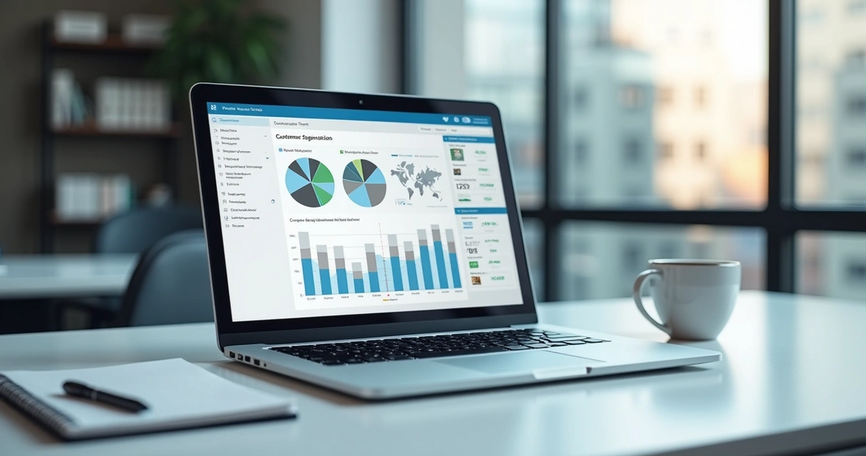 Painel de segmentação de clientes em tela com gráficos e filtros 