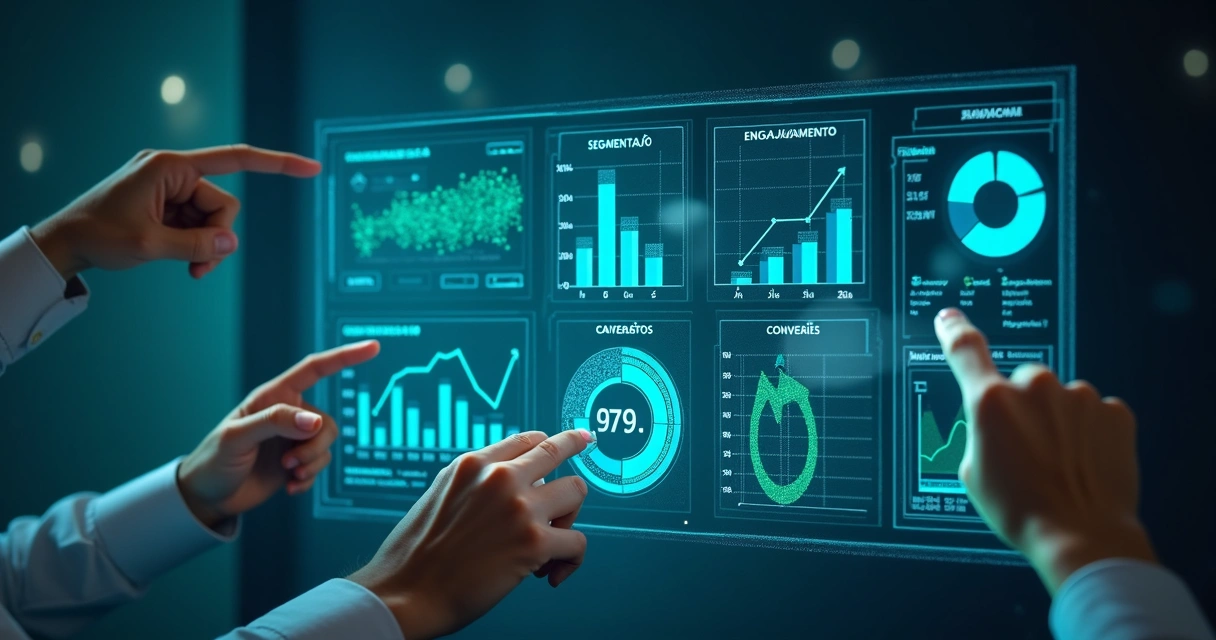 Painel digital mostrando gráficos de segmentação de leads 