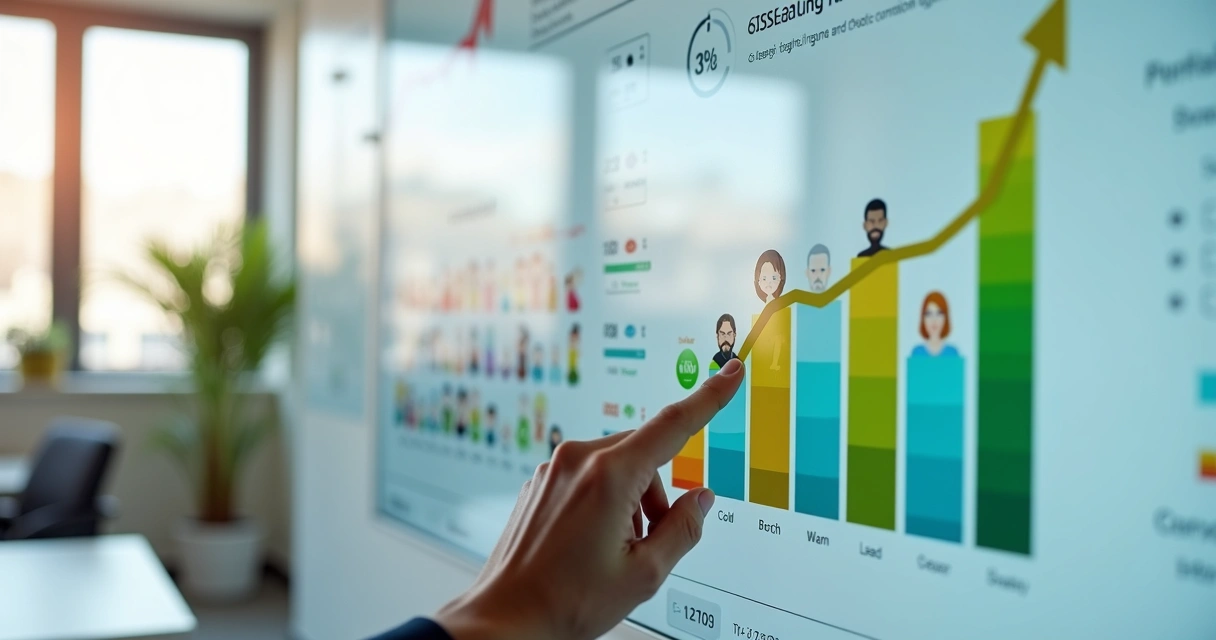 Painel com avatars de leads sendo organizados em segmentos coloridos 