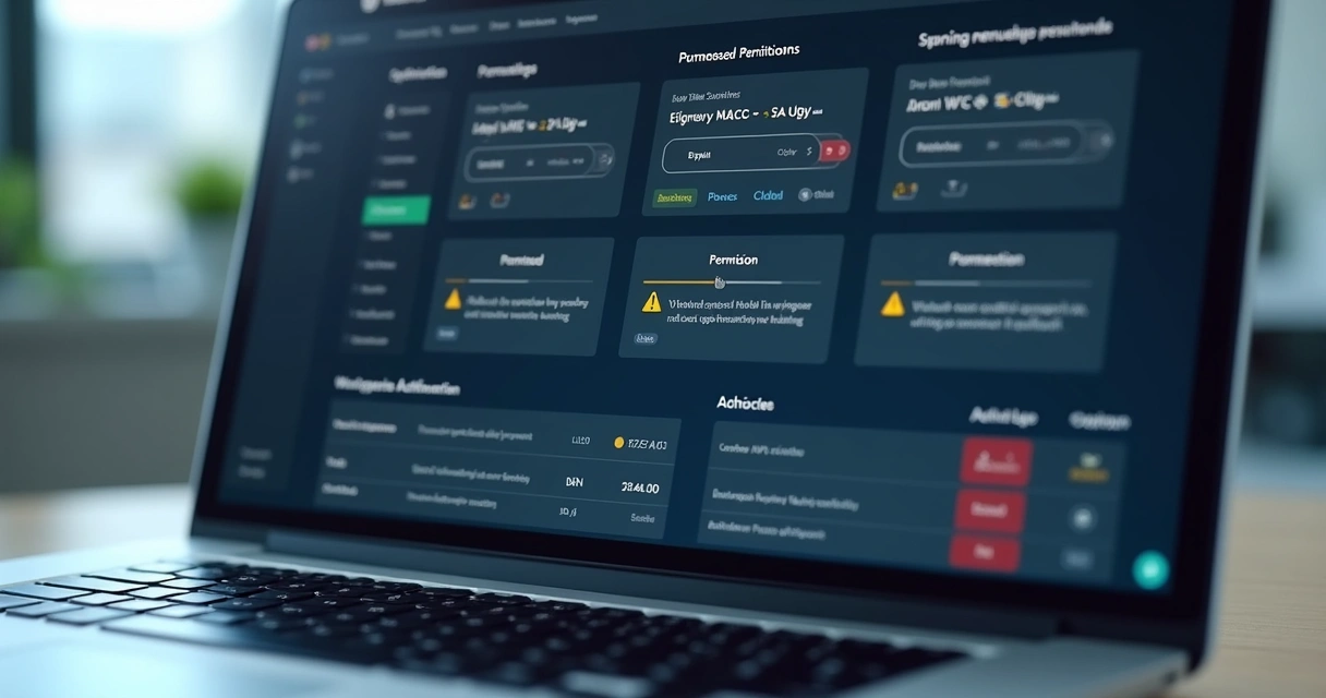 Painel de segurança em aplicativo low-code com alertas e permissões 
