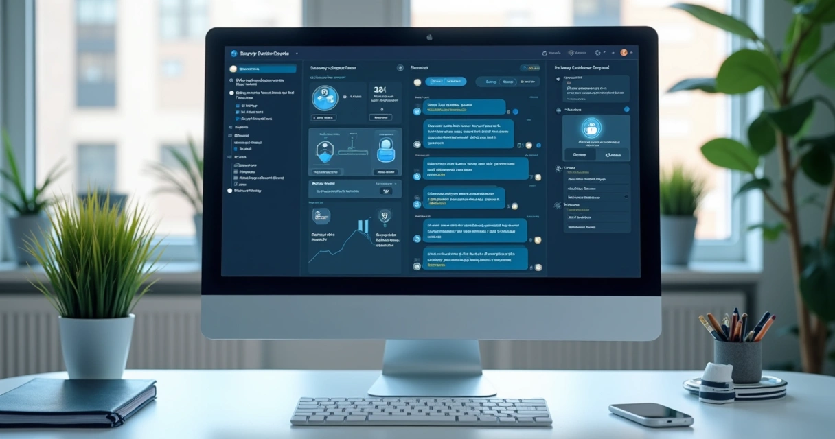 Painel de atendimento com camadas de segurança e dados protegidos