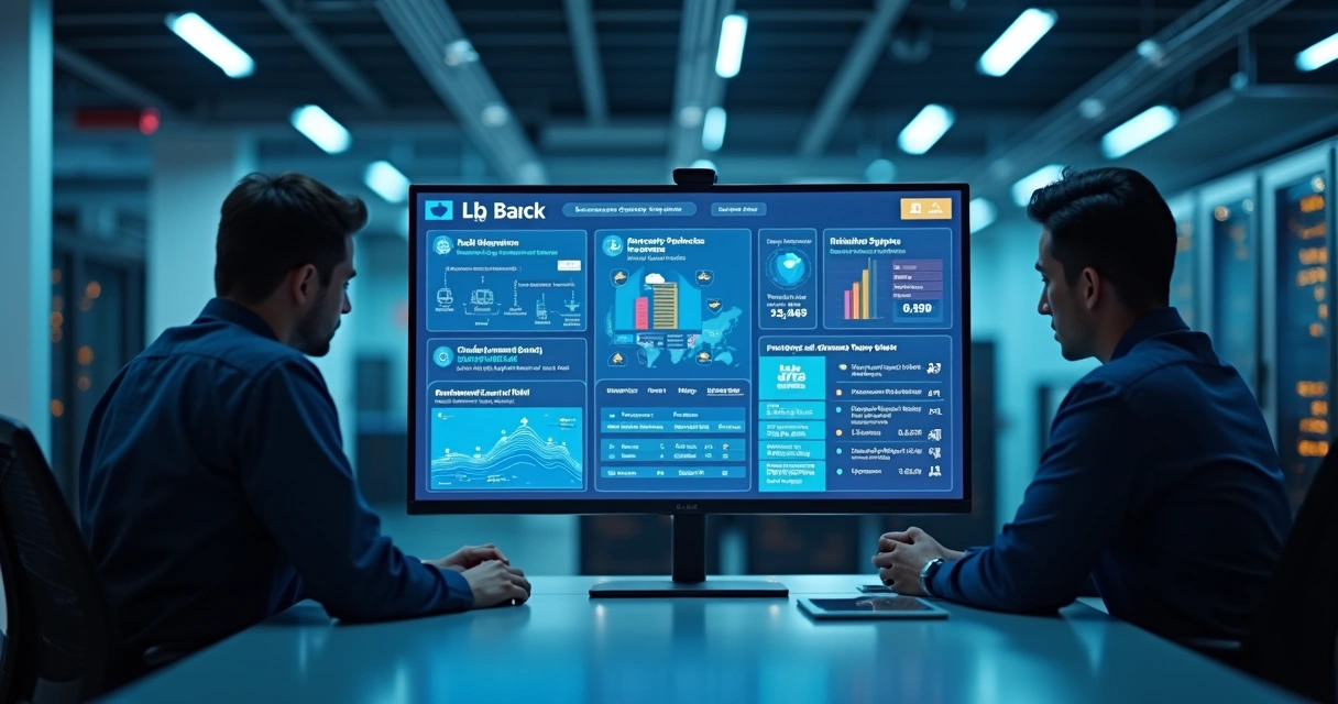 Painel de backup com alertas de segurança em escritório corporativo 