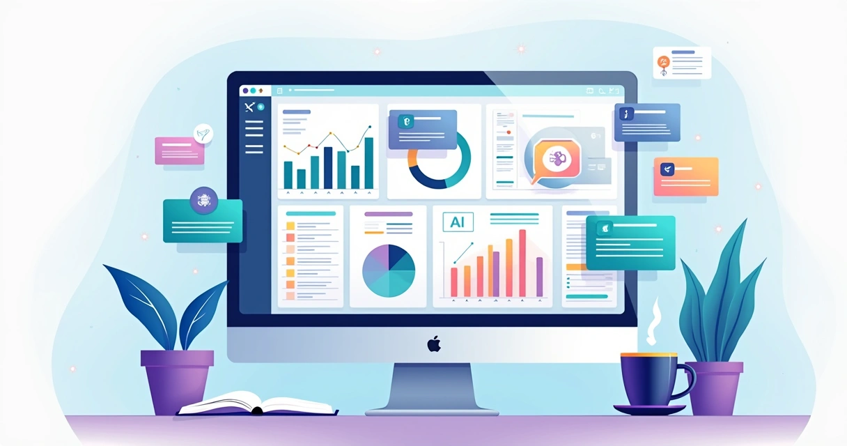 Painel de SEO com gráficos, páginas e alertas de IA 