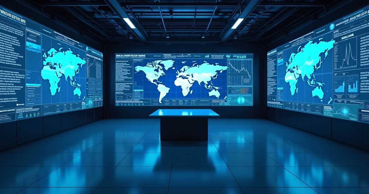 Painel com servidores em nuvem e mapa global de conexões 