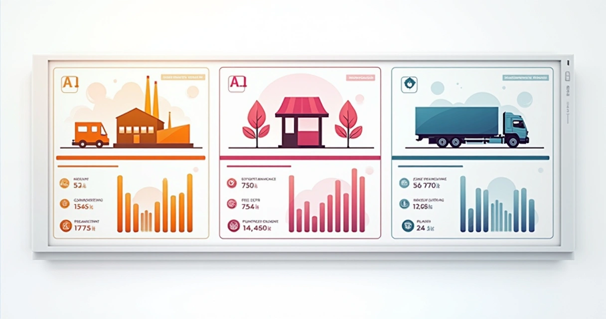 Painel setorial comparativo entre indústria, varejo e transporte 