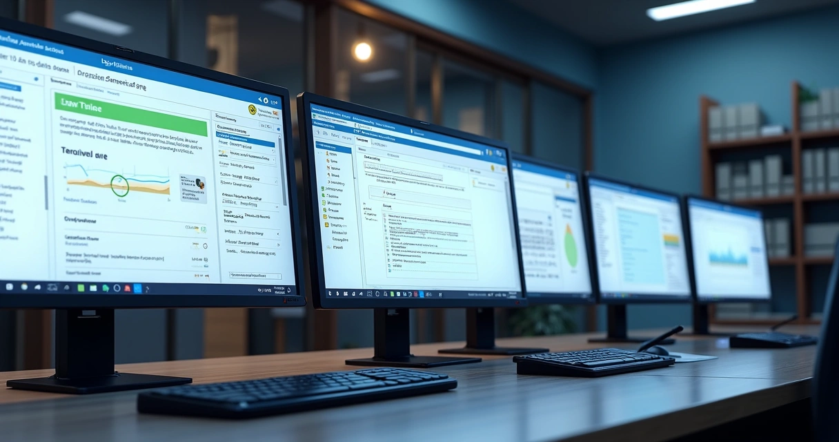 Painel com telas de diferentes sistemas de processo eletrônico exibindo movimentação processual side by side.