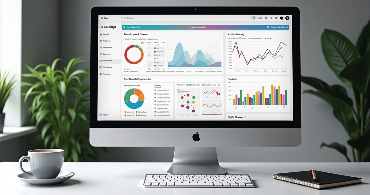 Painel digital com gráficos de vendas e funil de prospecção 