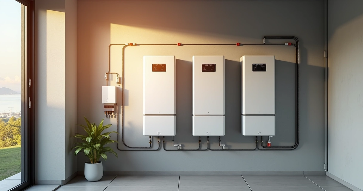 Sistema de baterias e painéis solares em residência