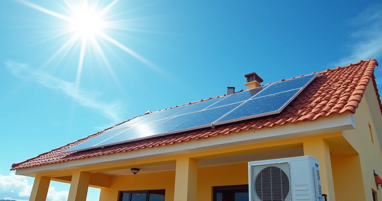 Telhado de casa brasileira com painéis solares 
