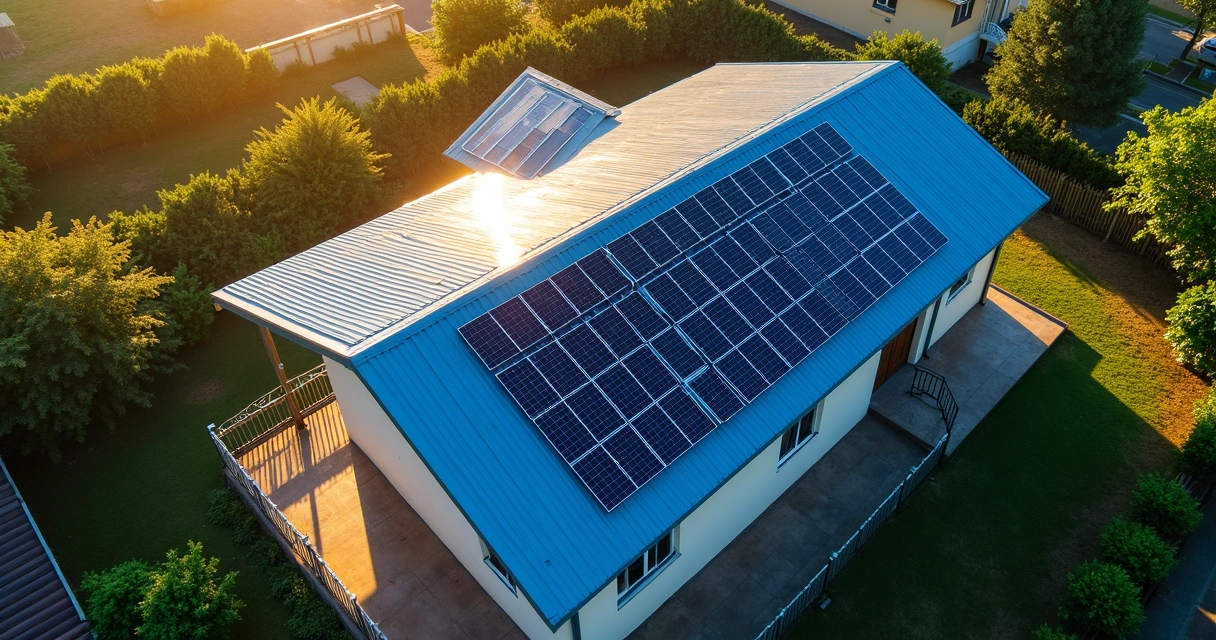 Painéis solares em telhado de casa residencial