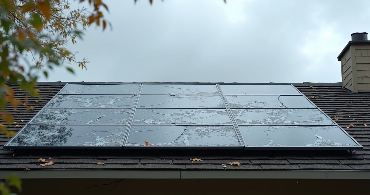 Painel solar danificado após tempestade 