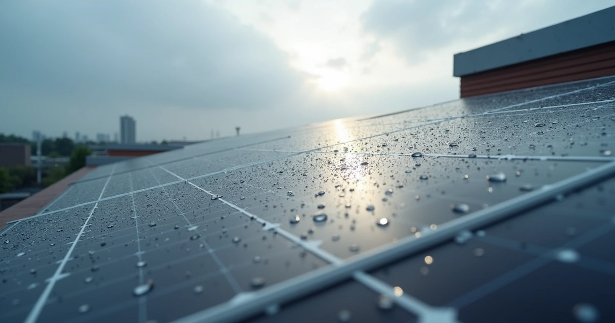 Painéis solares em funcionamento sob nuvens no céu 