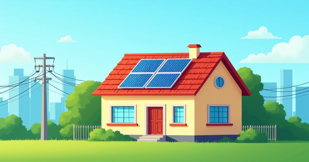 Painéis solares instalados em telhado residencial 