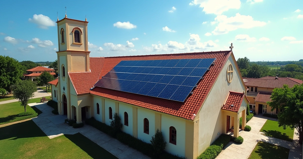 Painéis solares instalados no telhado de uma igreja em Pernambuco 
