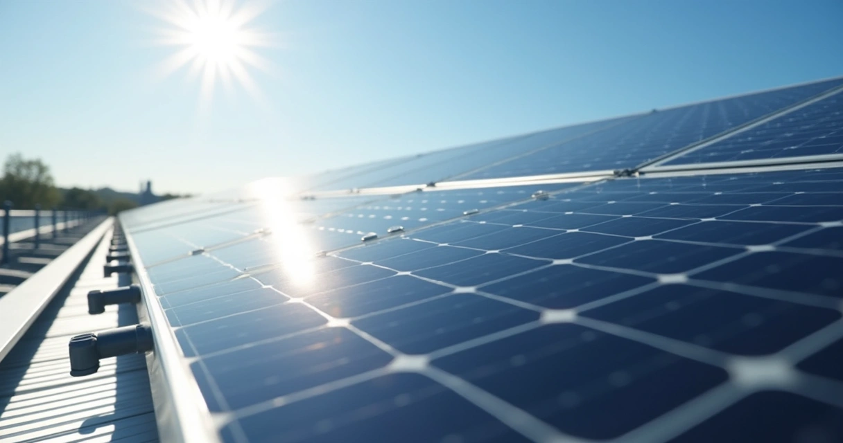 Painéis solares instalados em estrutura metálica 