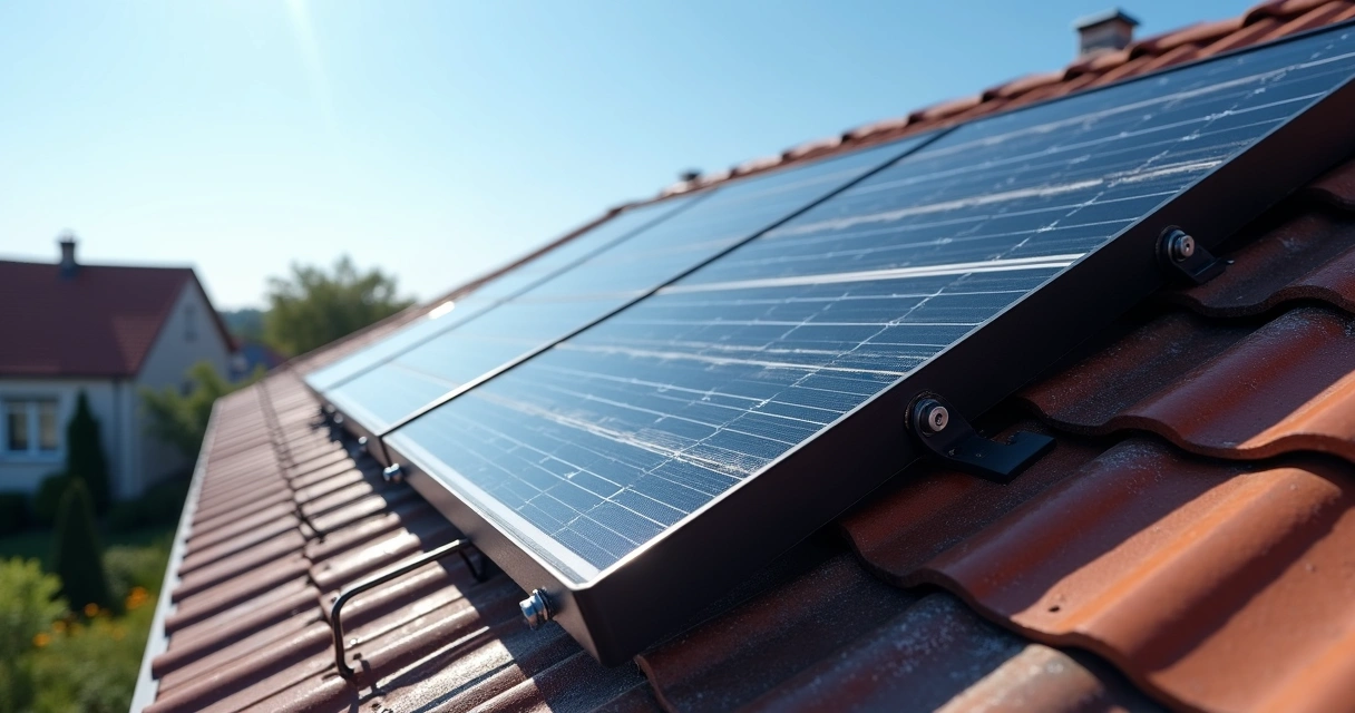 Painel solar com grade de proteção instalada no telhado 