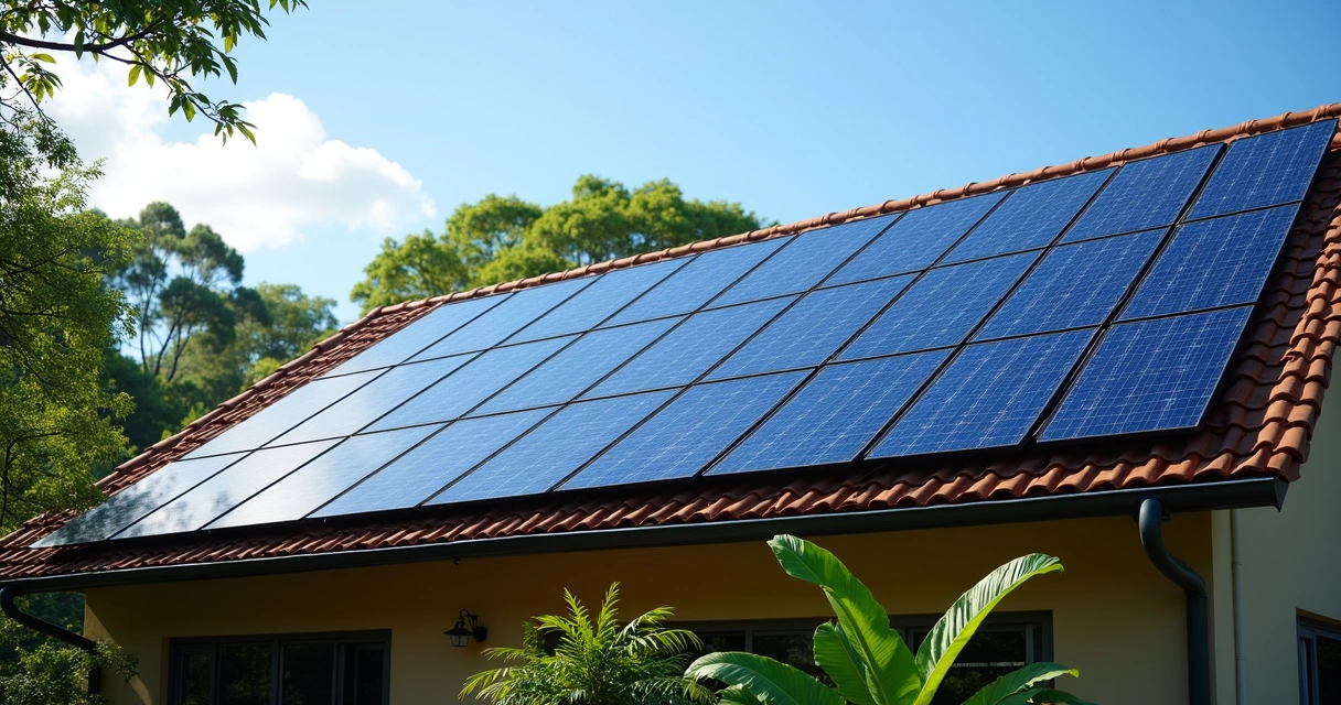 Painéis solares em telhado residencial