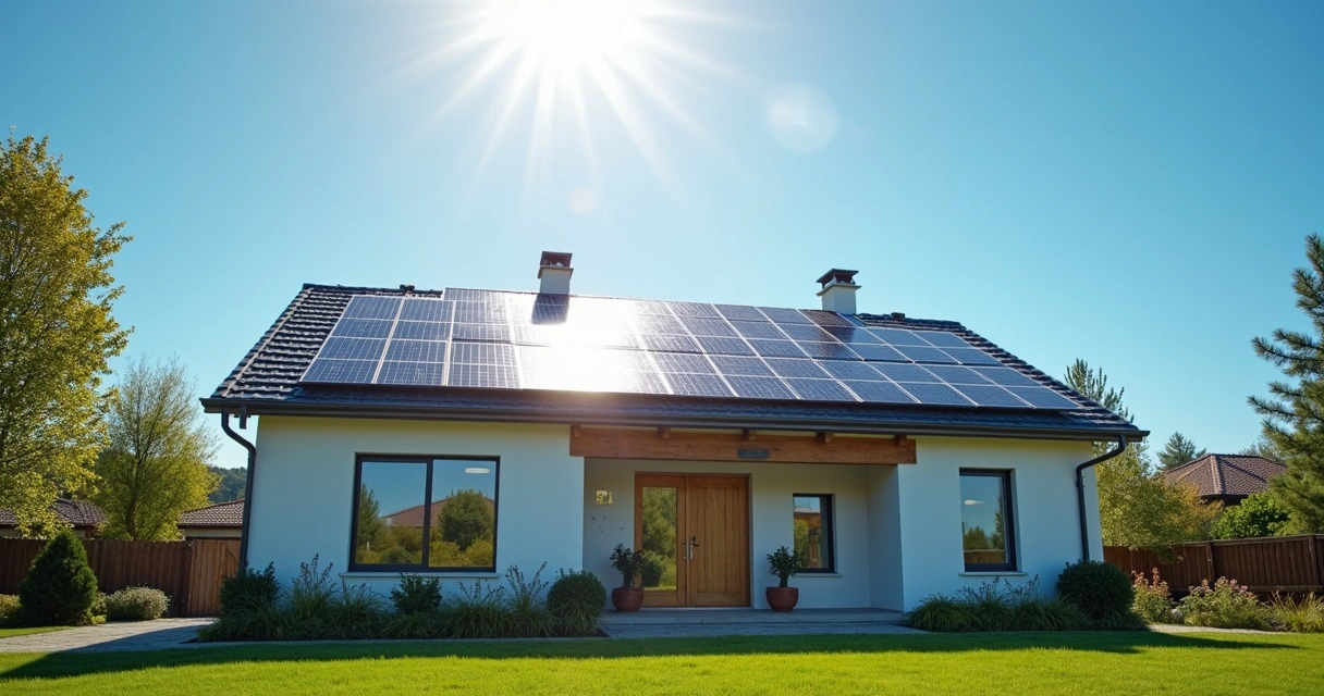 Placas solares instaladas em telhado residencial 